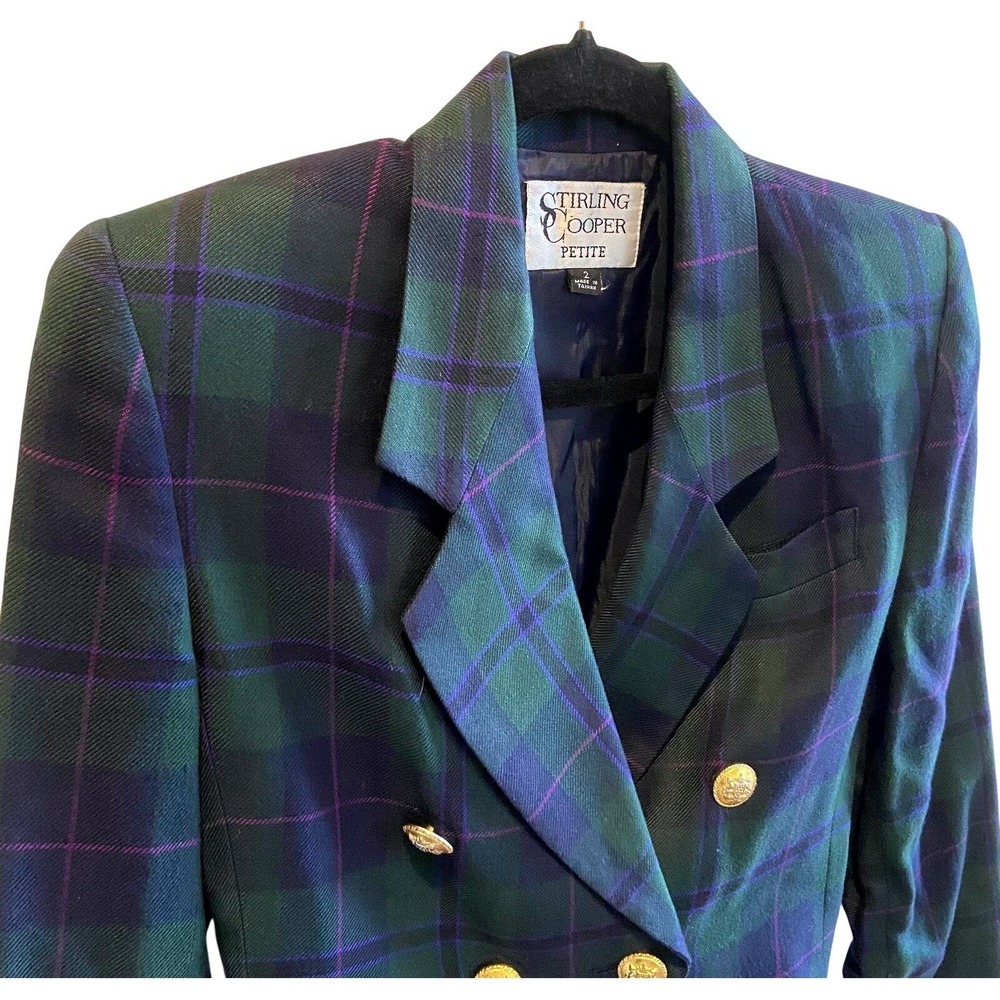 Vintage Tartan Plaid Double-Breasted Blazer Stirling Cooper Petite Size 2